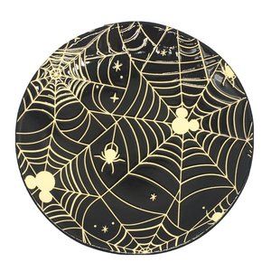 x6 Zrike DISNEY Halloween MICKEY MOUSE Black Ivory Spiderweb Plate Set Appetizer